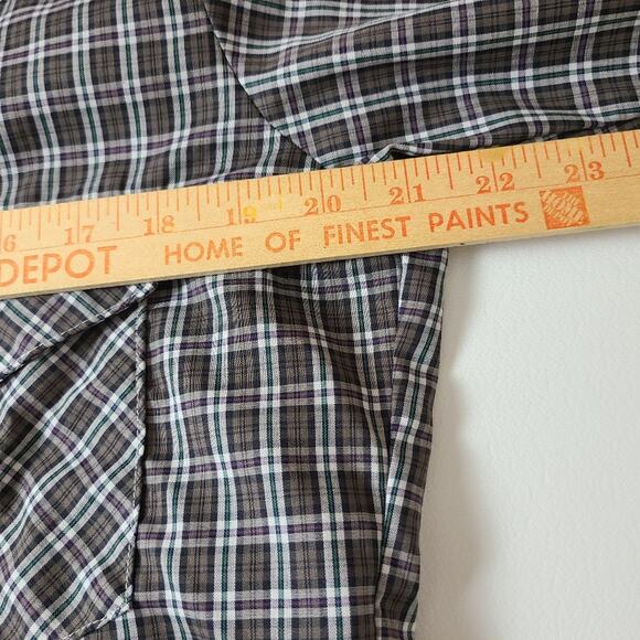 Vtg Karman Plaid Western Long Sleeve Shirt Pearl Snap Extra Long Tails Yoke L - Picture 7 of 12